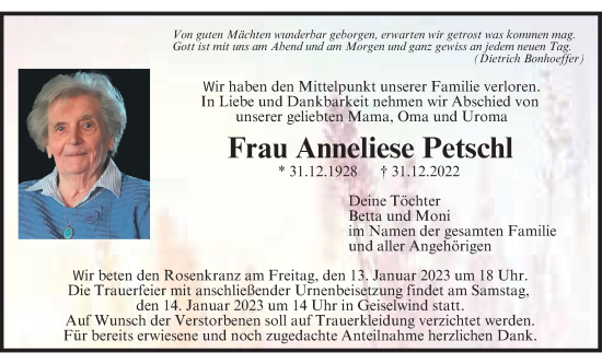 Anzeige von Anneliese Petschl von MGO