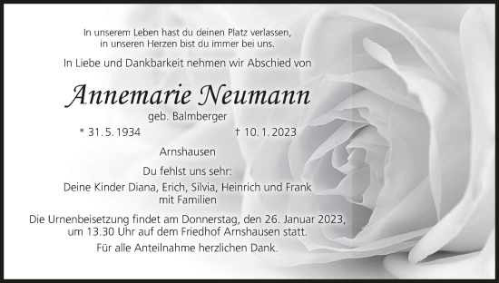 Anzeige von Annemarie Neumann von MGO