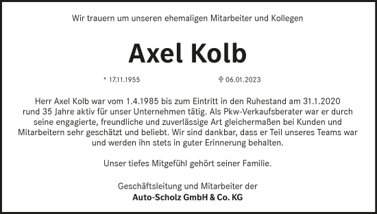 Anzeige von Axel Kolb von MGO