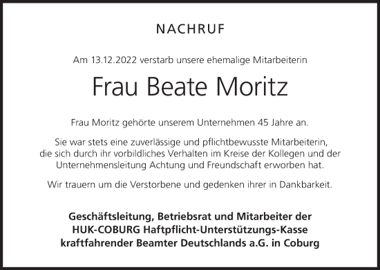 Anzeige von Beate Moritz von MGO