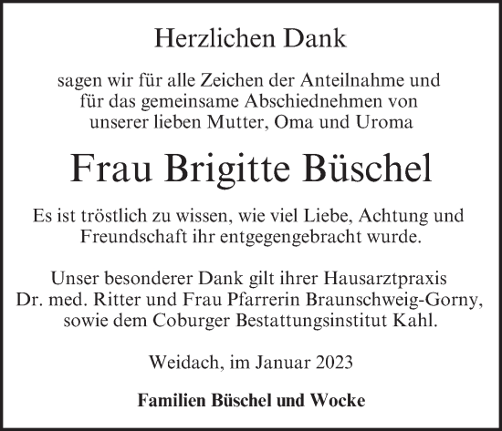 Anzeige von Brigitte Büschel von MGO