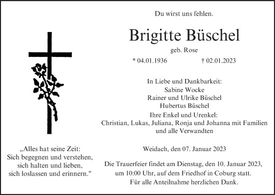 Anzeige von Brigitte Büschel von MGO