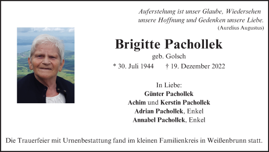 Anzeige von Brigitte Pachollek von MGO