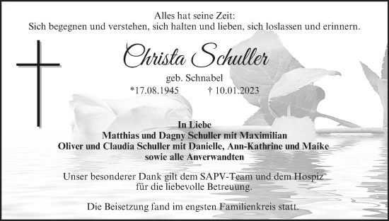 Anzeige von Christa Schuller von MGO