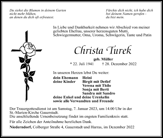 Anzeige von Christa Turek von MGO
