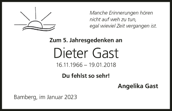 Anzeige von Dieter Gast von MGO