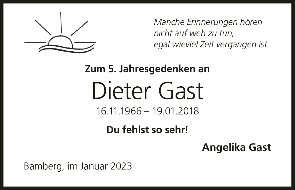  Traueranzeige für Dieter Gast vom 19.01.2023 aus MGO