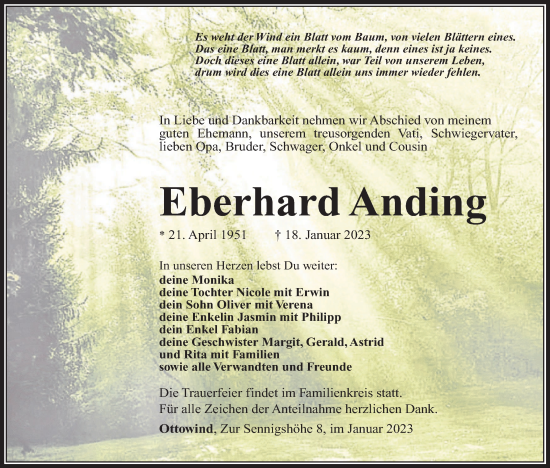 Anzeige von Eberhard Anding von MGO