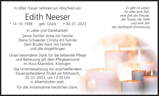 Anzeige von Edith Neeser von MGO