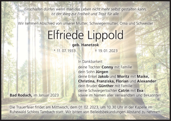 Anzeige von Elfriede Lippold von MGO