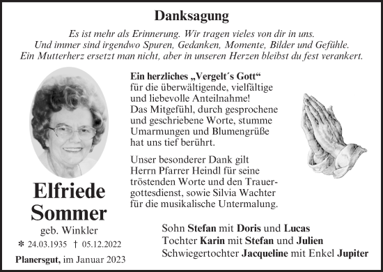 Anzeige von Elfriede Sommer von MGO