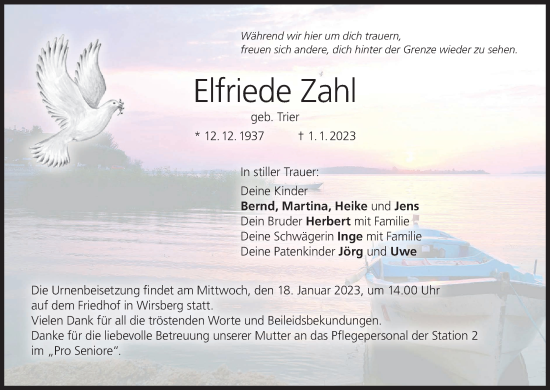 Anzeige von Elfriede Zahl von MGO