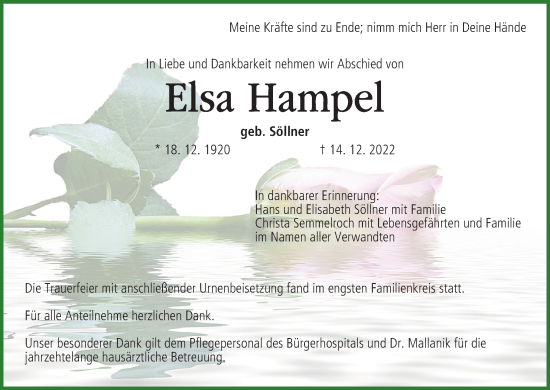Anzeige von Elsa Hampel von MGO