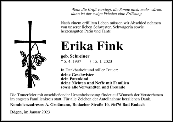Anzeige von Erika Fink von MGO