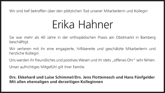 Anzeige von Erika Hahner von MGO