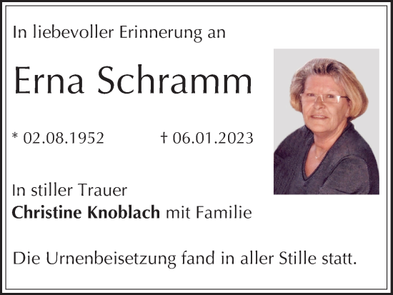 Anzeige von Erna Schramm von MGO