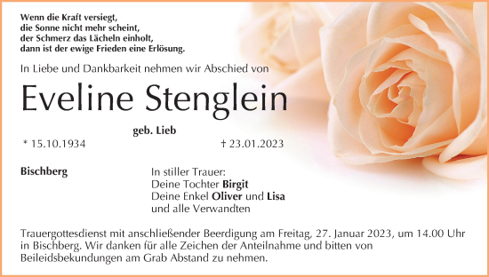 Anzeige von Eveline Stenglein von MGO