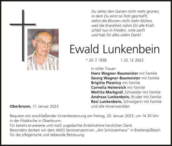 Anzeige von Ewald Lunkenbein von MGO