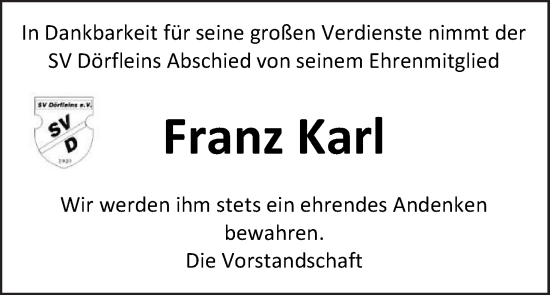 Anzeige von Franz Karl von MGO