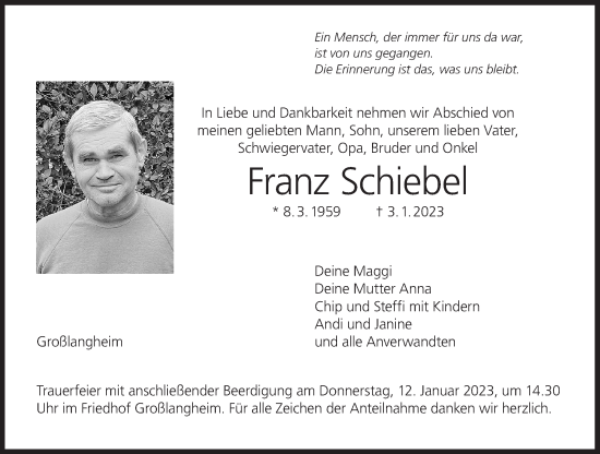 Anzeige von Franz Schiebel von MGO