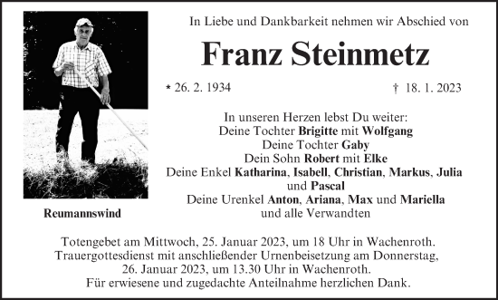 Anzeige von Franz Steinmetz von MGO