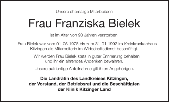 Anzeige von Franziska Bielek von MGO