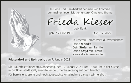 Anzeige von Frieda Kieser von MGO