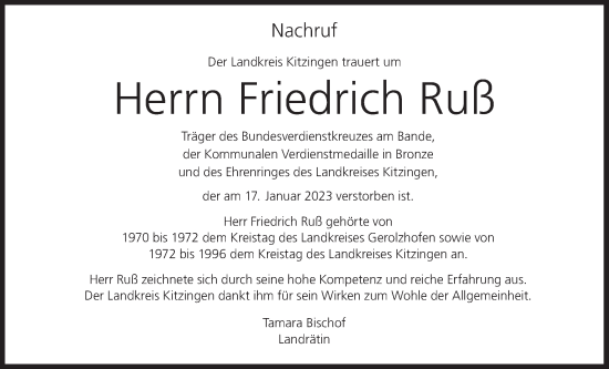 Anzeige von Friedrich Ruß von MGO