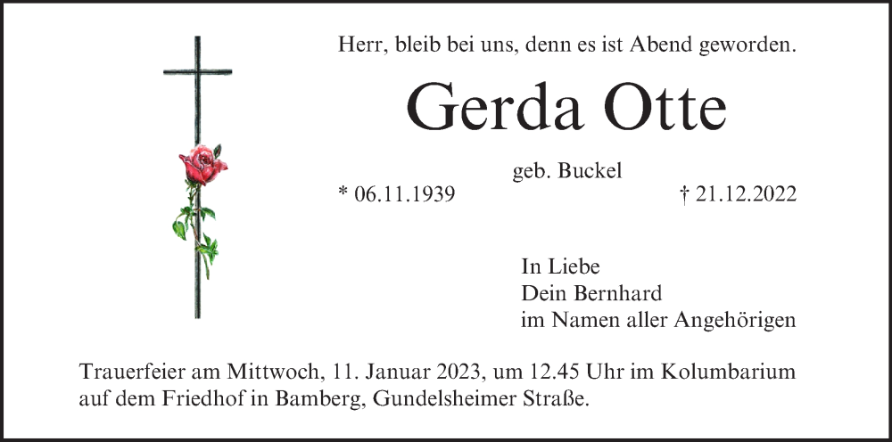  Traueranzeige für Gerda Otte vom 07.01.2023 aus MGO
