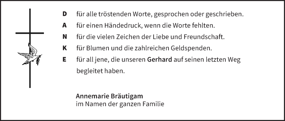  Traueranzeige für Gerhard Bräutigam vom 21.01.2023 aus MGO