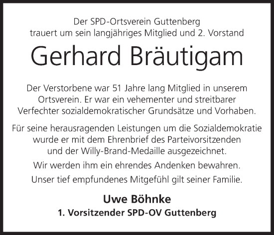 Anzeige von Gerhard Bräutigam „Bräu“ von MGO