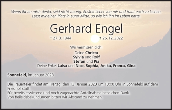 Anzeige von Gerhard Engel von MGO