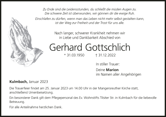 Anzeige von Gerhard Gottschlich von MGO