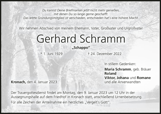 Anzeige von Gerhard Schramm von MGO