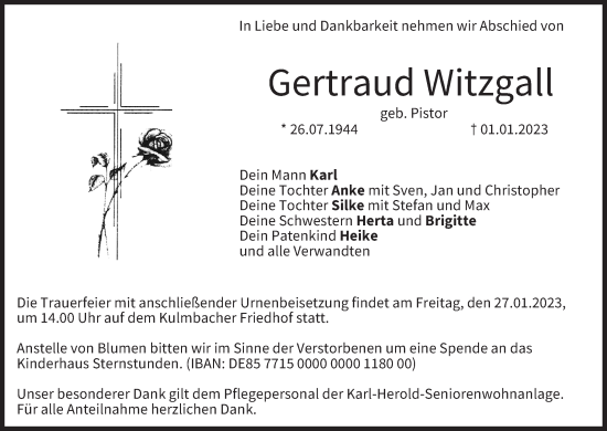 Anzeige von Gertraud Witzgalt von MGO