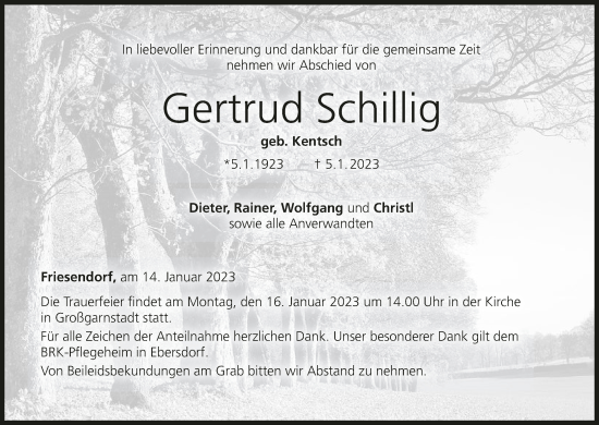 Anzeige von Gertrud Schillig von MGO