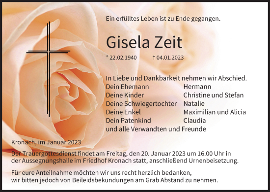 Anzeige von Gisela Zeit von MGO