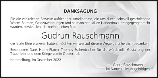 Anzeige von Gudrun Rauschmann von MGO