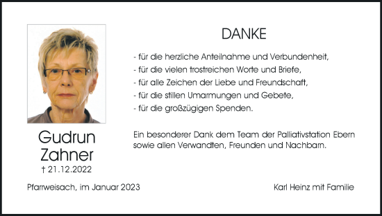 Anzeige von Gudrun Zahner von MGO