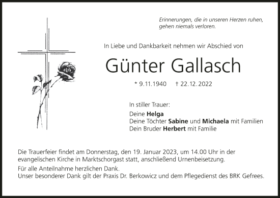 Anzeige von Günter Gallasch von MGO