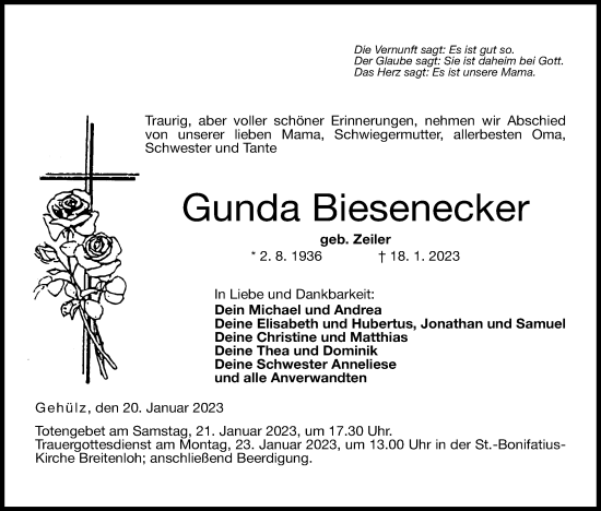 Anzeige von Gunda Biesenecker von MGO