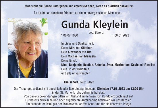 Anzeige von Gunda Kleylein von MGO