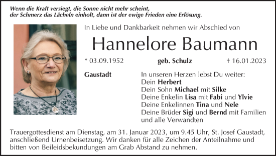Anzeige von Hannelore Baumann von MGO