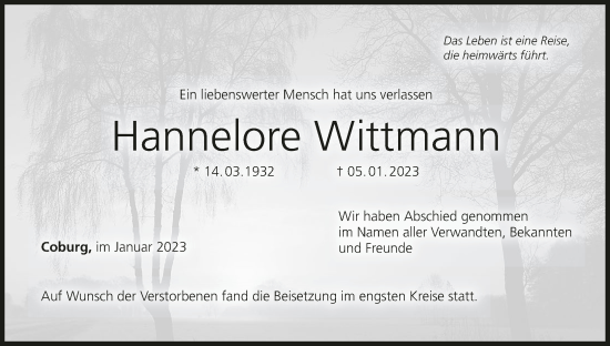 Anzeige von Hannelore Wittmann von MGO