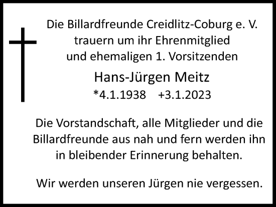 Anzeige von Hans-Jürgen Meitz von MGO