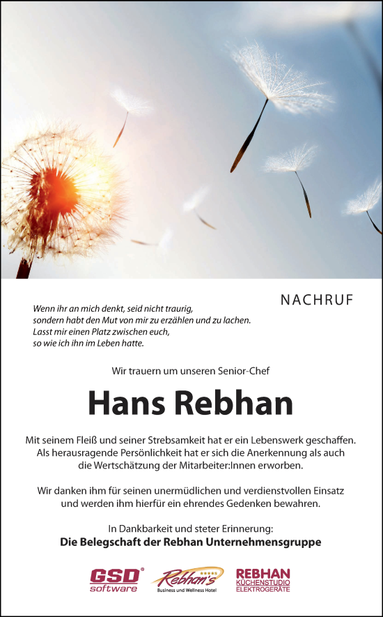 Anzeige von Hans Rebhan von MGO