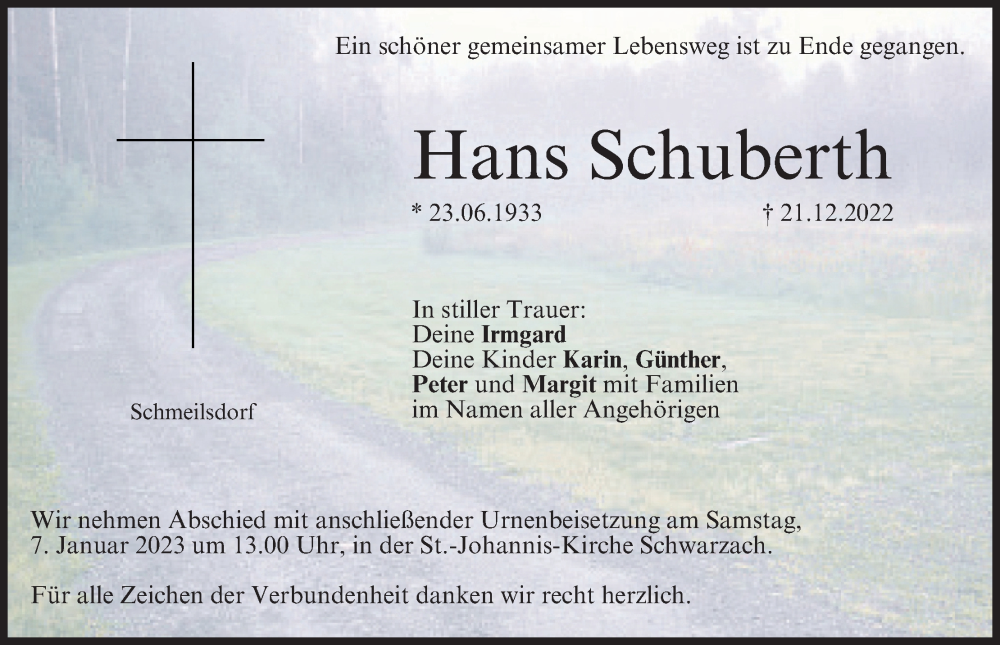  Traueranzeige für Hans Schuberth vom 04.01.2023 aus MGO