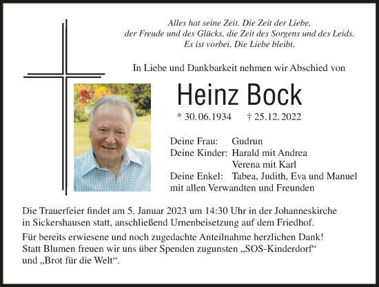 Anzeige von Heinz Bock von MGO