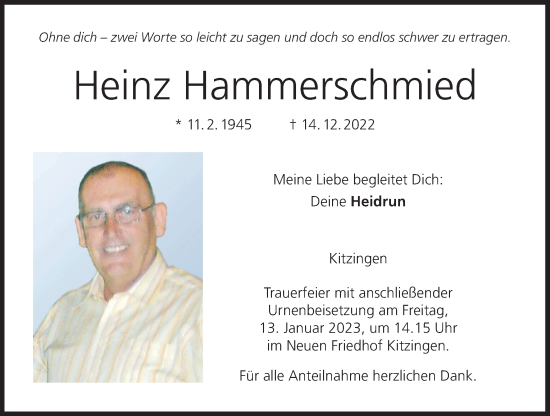 Anzeige von Heinz Hammerschmied von MGO