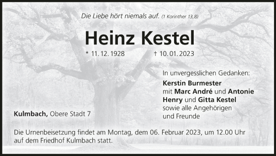 Anzeige von Heinz Kestel von MGO